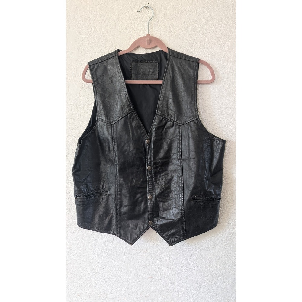 Vintage Camel Cigarettes Leather Biker Vest Branded Garments Black Mens Large
